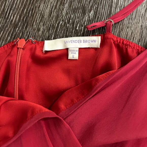 Lavender Brown Silk Hot Pink Faux Wrap Mini Dress Size S Made in USA - Picture 12 of 12